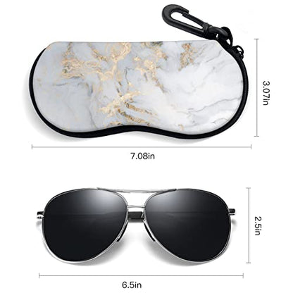 Sunglasses Soft Case with Carabiner Ultra Light Neoprene Zipper Glasses Case - color: White Marble