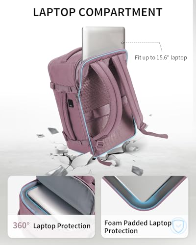 ECOHUB Travel Backpack for Women, Carry on Backpack with USB Charging Hole, Spirit Airlines Personal Item Bag Flight Approved, 15.6 Inch Laptop Backpack with Anti Theft Pockets, 30L, Pink - color: Pink-2, size: 18 inch underseat