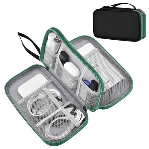 ZINMARK Portable Cable Organizer Case,Travel Pouch with Double-Layer Storage for Cables,Chargers,Earbuds & Phone,Black Green– Small Size - color: Black Green