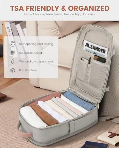 LOVEVOOK Travel Backpack For Women, 40L Carry On Backpack Flight Approved, TSA Personal Item Travel Bag Fits 17 Inch Laptop, Business Weekender Overnight Waterproof Daypack With 2 Cubes, Grey-Pink - color: Pink-grey, size: 40l-17.3 Inch-3pcs