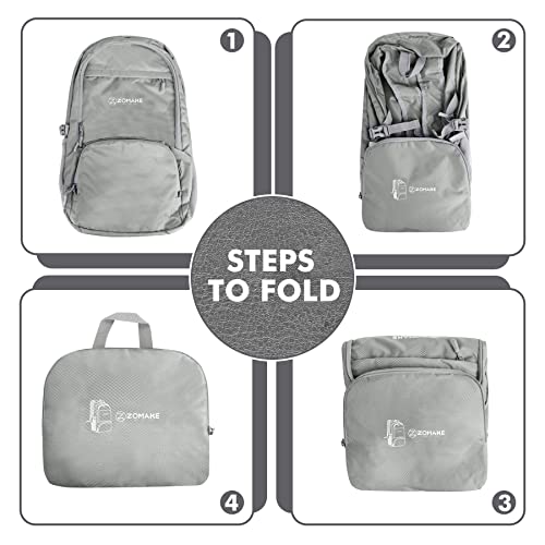 ZOMAKE Lightweight Packable Backpack 30L, Foldable Hiking Backpacks Water Resistant Compact Folding Daypack for Travel(Sliver Grey) - color: Sliver Grey