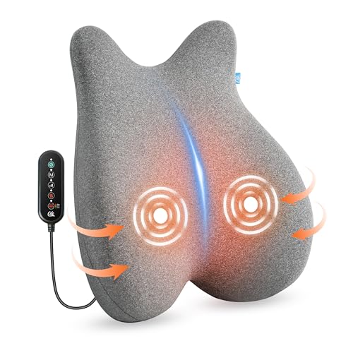 CILI Heated Lumbar Support Pillow for Office Chair, Ergonomic Back Support Cushion with Vibration, Memory Foam Chair Back Massager,Father‘s Day Gift for Dad - color: Gray