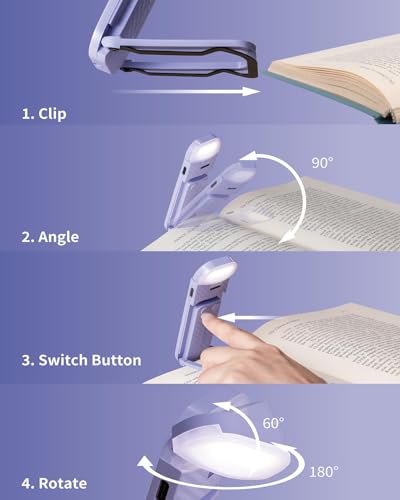 HEMONNKAM Book Reading Light, 2 Pack Rechargeable Clip on Booklight, Eye Caring 3 Color Temperatures & 5 Brightness Levels, Night Use for Bed, Long Lasting, Reading at Night in Bed, Purple+Purple - color: Purple+Purple