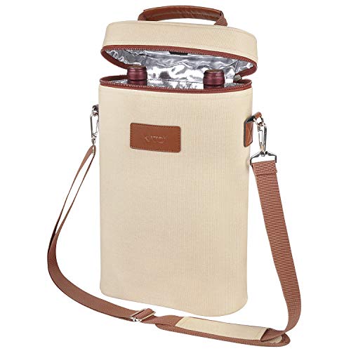 Tirrinia 2 Bottle Wine Gift Tote Carrier - Leakproof & Insulated Padded Versatile Wine Cooler Bag for Travel, BYOB Restaurant, Wine Tasting, Party, Dinner,Gift for Wine Lovers, Beige - color: Beige, size: 2 Bottle-without front pocket
