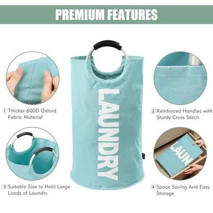 DOKEHOM 95L Large Laundry Basket, Collapsible Laundry Bag, Freestanding Tall Clothes Hamper, Foldable Washing Bin (Light Blue) - color: Light Blue, size: 95L
