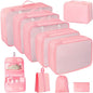 10 Pcs Set Packing Cubes - Travel Packing Organizers, Expandable Suitcase Organizer, Luggage Organizer Bags - color: PINK
