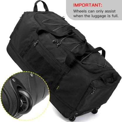 Laripwit Collapsible Duffle Bag with Wheels 130-170L Extra Large Expandable Travel Duffel Bag for Men Women Heavy Duty Military Duffle Bag for Camping Rolling Foldable Carry On Luggage, Black - color: Black