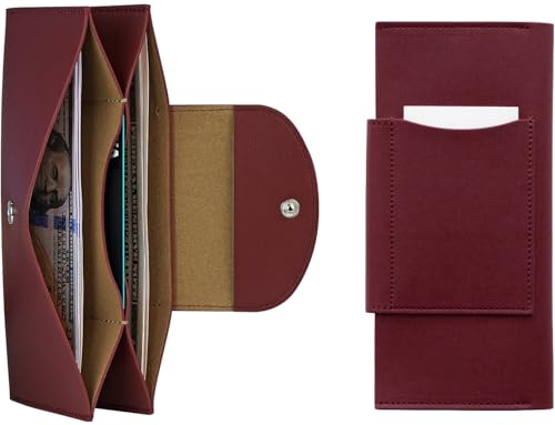 carrotez All-in-One Long Bifold 2-Tier PU Leather Wallet for Women, Money Organizer for Travel, Budgeting, Cash Envelope Wallet for Carrying Cash, Credit Cards & Business Cards - Burgundy - color: Burgundy