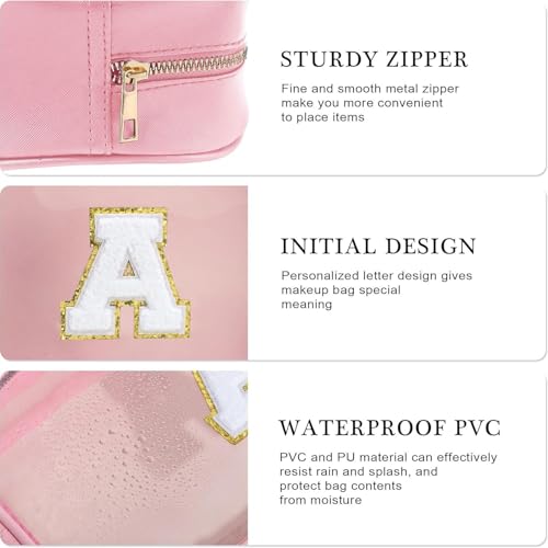 Personalized Initial Clear Makeup Bag Cosmetic Bags Travel Toiletry Bag Essentials Emergency Pouch Gifts for Girls Girlfriend Kids Birthday Graduation Teacher (Pink A) - style: A