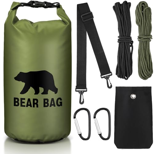 Foilswirl 1 Set Bear Food Bag for Camping Ultralight Food Hanging System Includes Waterproof Bear Bag, Nylon Ropes, Hooks for Camping Backpacking - color: Army Green, size: 20 L