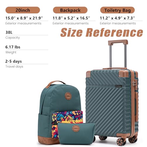 Cosbarn Carry On Luggage 22x14x9 Airline Approved, Hardside 20 Inch Carry on Suitcases with Wheels, Hard Shell ABS Lightweight Carry on Luggage Set, Travel Suitcase Set with TSA Lock, DarkGreen - color: DarkGreen, size: 3 Piece Sets (20/BP/TB)