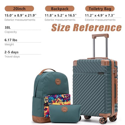 Cosbarn Carry On Luggage 22x14x9 Airline Approved, Hardside 20 Inch Carry on Suitcases with Wheels, Hard Shell ABS Lightweight Carry on Luggage Set, Travel Suitcase Set with TSA Lock, DarkGreen - color: DarkGreen, size: 3 Piece Sets (20/BP/TB)
