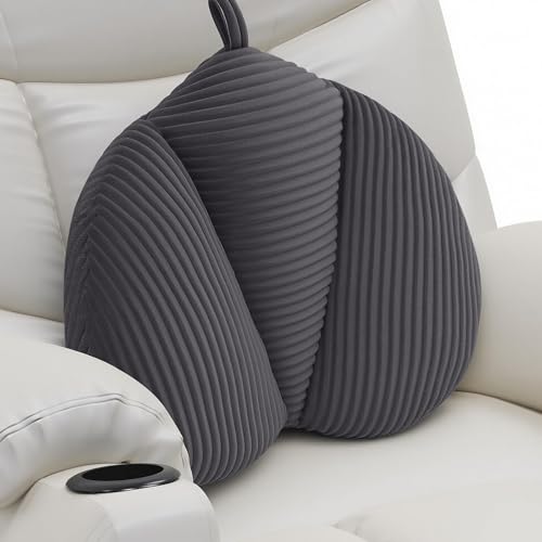 Lumbar Support Pillow for Couch, Back Support Pillow for Office Chair, Heart-Shape Back Cushion with Shredded Foam for Back Pain Relief & Reading, Lumbar Cushions for Recliner, Car, Grey - color: Grey Peach