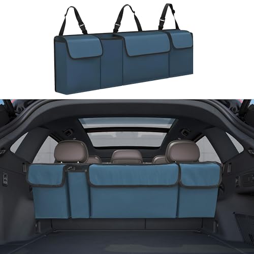 Car Trunk Organizer, Backseat Hanging Large Storage with Adjustable Straps,Waterproof PVC Collapsible Cargo Bag, Car Interior Accessories for Auto SUV MPV (Blue) - color: Blue