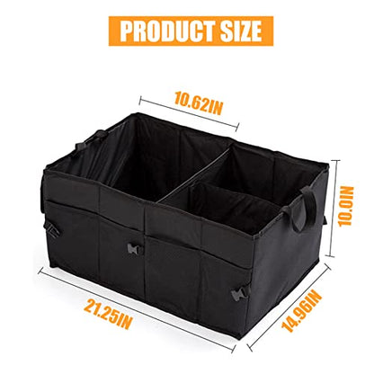 50L Car Trunk Organizers with Handle - Oxford Car Storage Box, Multi Compartment Foldable Trunk Organizer for SUV, Auto, Truck, Black