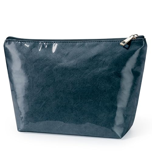 WLLWOO PVC Waterproof Makeup Bag Kraft Paper Cosmetic Bag Travel Toiletry Zipper Pouch Organizer for Women Purse - color: PVC-Dark Blue