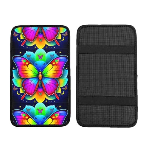Universal Car Armrest Pad Cover, Butterflies Mandala Rainbow Art Black and White, Soft Center Console Cushion for Enhanced Driving Comfort and Interior Protection - color: Picture (613)