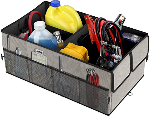 EPAuto Foldable Car Trunk Organizer for SUV, 3-Compartment with Removable Divider, Gray - color: Grey, size: 3-Compartment w/o Lids