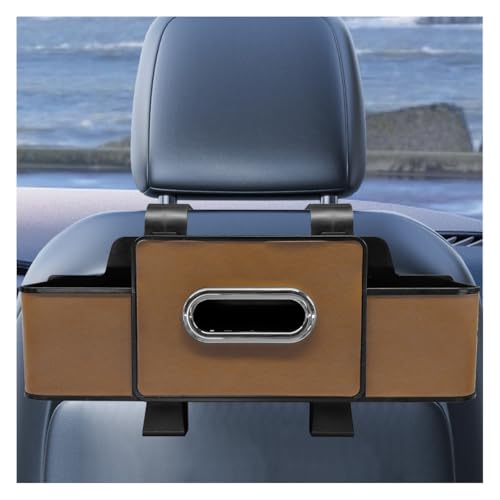 YoRise Multifunctional Car Back Seat Organizer, Leather Automotive Headrest Phone & Tissue & Cup Holder with Hooks, Family Travel Vehicle Backseat Storage Box for Drink, Snack, Handbag (Brown) - color: Brown