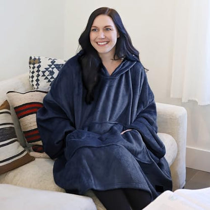 Catalonia Oversized Blanket Hoodie Sweatshirt, Wearable Sherpa Blanket Pullover, Gift for Her - color: Navy