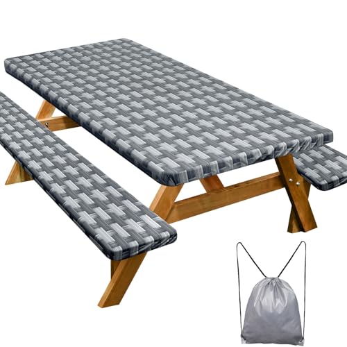 Picnic Table Cover with Bench Covers Camping Essentials Waterproof Windproof Camping Tablecloth with Drawstring Bag, Fitted Rectangle Tables and Seats, 72in, Dark Gray - color: Dark Gray, size: 72in