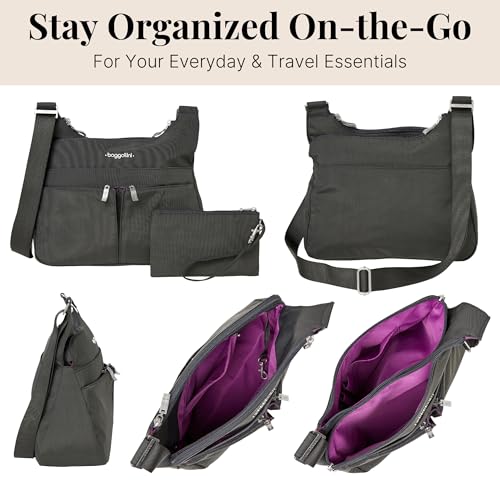 Baggallini Crossbody Travel Bag 11x8.5 Lightweight Water-resistant Nylon Handbag - color: Charcoal