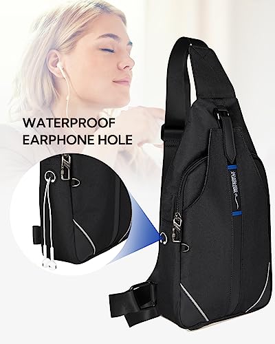 WATERFLY Medium Crossbody Sling Backpack Anti Theft Backpack for Traveling Chest Shoulder Bag - color: Black(medium)