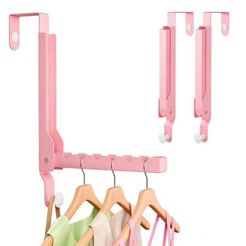 2 Pack Over The Door Drying Rack for Laundry, Over The Door Hanger Foldable, Heavy Duty Over The Door Hooks Hanger,Over Door Hook for Hanging Clothes,Rust-Resistant Over The Door Clothes Hanger - color: Pink-2（upgraded）