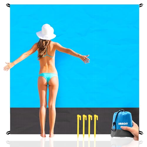 Beach Blanket Sandproof Waterproof, Beach Essentials Extra Large Beach Mat, 79" x 55" Oversized Durable Outdoor Picnic Mat Storage Bag for 1-4 Adults, Beach Accessories for Travel, Camping, Hiking - color: Aqua Blue