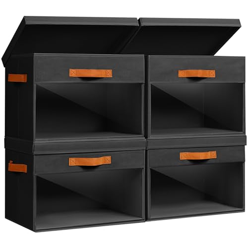 Homsorout Large Storage Bins with Lids - 4 Pack Foldable Decorative Organizers with Clear Windows & Handles, Cube Storage Organizers for Clothes, Blankets, Sweaters, Sheets, Black - color: Black, size: 16.5 Inch-4 Pack