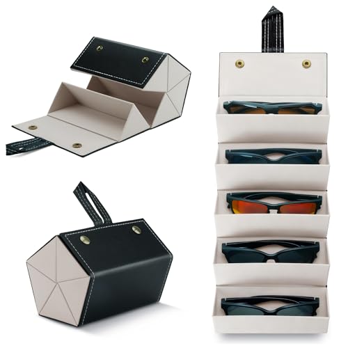 DEAFRAIN Travel Sunglasses Organizer Holder Foldable Glasses Case Multiple Pairs Portable Eyeglass Storage for Women Men - color: Black
