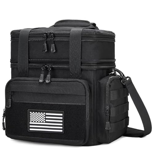 Gafetrey Tactical Lunch Box for Men, Insulated Lunch Bag Adult, Thermal Lunchbox Leakproof Waterproof Cooler Bag, Large Lunch Pail for Work Office Camping Travel (Black-Molle) - color: A-Black,with Flag, size: 15L