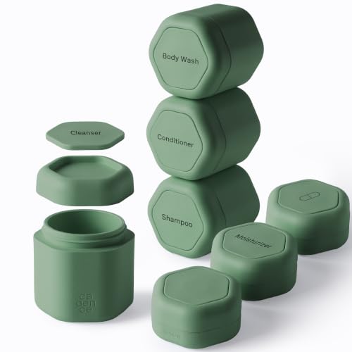 Cadence Travel Containers - Daily Routine Capsule Set - Magnetic Containers with Lids,4 Flex Mediums (1.32oz) & 3 Flex Smalls (0.56oz) - Shampoo, Conditioner, Body Wash, Pills, & More - Eucalyptus - color: Eucalyptus