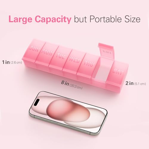 Barhon Large Weekly Pill Organizer, Big Vitamin Organizer Case for 7 Day, Travel Medicine Pill Box to Hold Various Supplements and Fish Oil, Beige - color: Beige