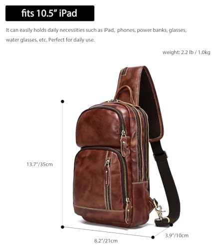 LANNSYNE Full Grain Leather Sling Bag For Men Crossbody Chest Daypack fits 10.5" iPad - color: Coffee2 for 10.5" Ipad