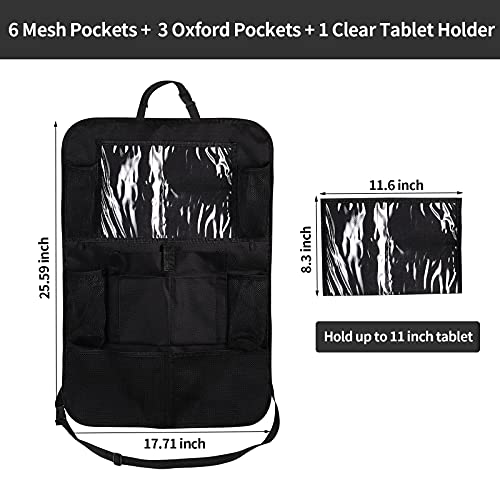 Ecurfu Backseat Car Organizer with 10 Compartments, 10 Inch Tablet Holder, Waterproof Storage Bag for Kids Cars - 600D Oxford Fabric, Black (1PC)
