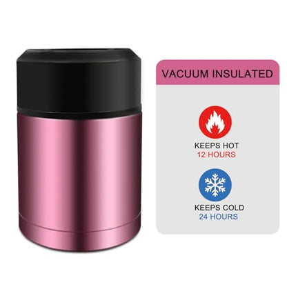 28oz Soup Thermos, Stainless Steel Thermos for Hot Food, Wide Mouth Food Thermos Jar, Insulated Lunch Container Leak Proof Vacuum Thermal Flask(rosered) - color: rosered-28oz