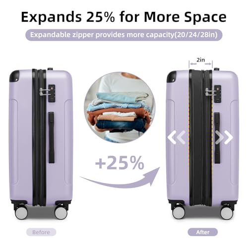 Luggage Sets 6 Piece, Expandable Luggage Set Clearance for Women, Suitcases with Wheels, Hardside Hard Shell Travel Luggage with TSA Lock (Lavender Purple, 6pcs) - color: Lavender Purple, size: 6 piece set