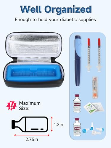 YOUSHARES Insulin Vial Cooler Travel Case - TSA Approved Diabetes Carrying Bag Keep Medicine Cool, Peptide Medication Organizer Small Bottle Protector, Refrigerated Pack with Protective Ice Brick - color: 01 Black