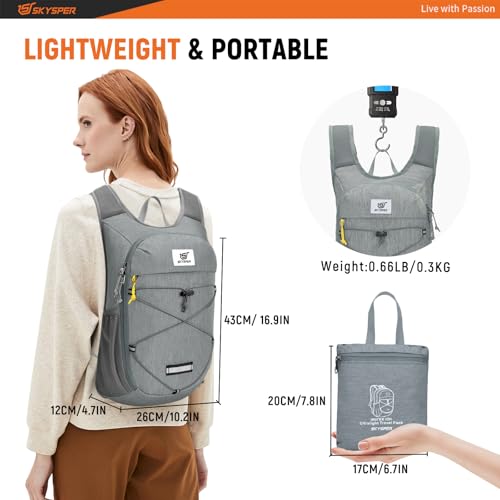 SKYSPER Foldable Hiking Backpack - 10L/15L Small Lightweight Daypack Breathable Travel Backpacks - color: Gray, size: 15 l