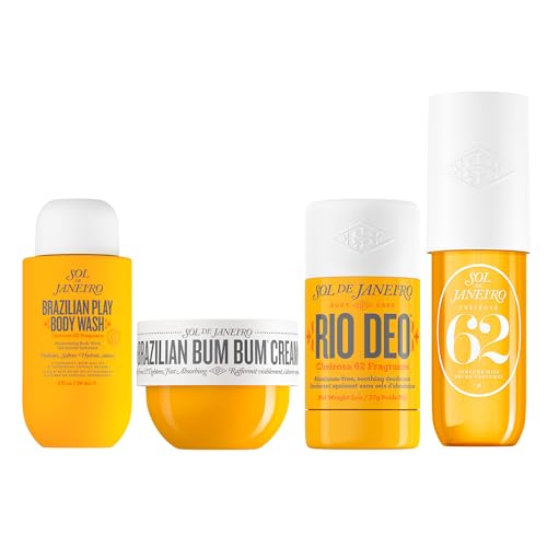 Sol de Janeiro Travel Essentials Bundle | Cheirosa 62 Perfume Mist, Rio Deo, Brazilian Bum Bum Cream, and Brazilian Play Body Wash | TSA Friendly Sizes | Amazon Excusive