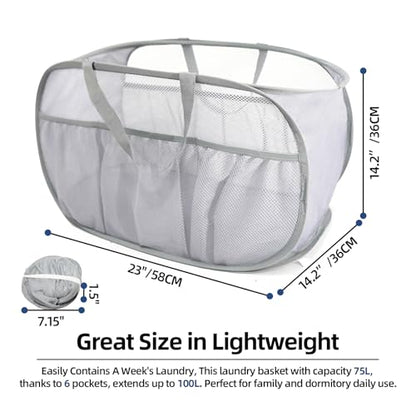 Collapsible Laundry Baskets, Upgrade Pop Up Laundry Hamper with Convenient Bags, Foldable Laundry Basket Mesh Light Weight, Easy to Carry Clothes Hampers for Laundry, Dorm, Toys, Travel Grey - color: Grey