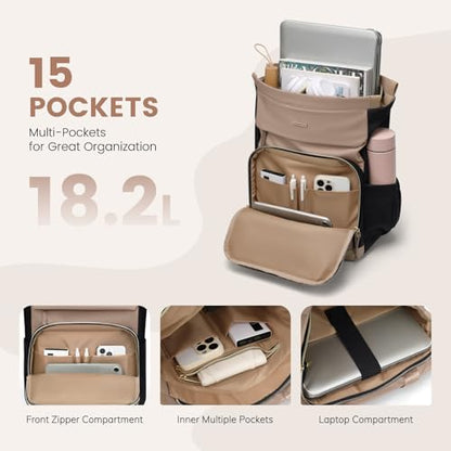 Convertible Daypack Laptop Backpack for Women Men Carry on Tote Backpack Bookbag for College Work Nurse Travel,16Inch,Champagne Brown Black - color: Champagne Brown Black