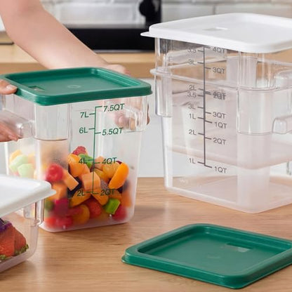 Lallisa 4 Pcs 8qt & 4qt Clear Food Storage Containers with Lids Handles and Scales, Stackable Plastic Square Food Storage Containers for Dough Proofing Baking Kitchen Restaurant(White, Green) - color: White, Green