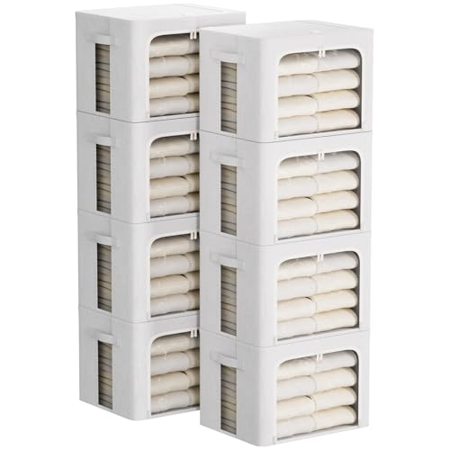 FHSQX 8 Pack Clothes Storage Bins - Foldable Storage Bins for Clothes Fabric Storage Box with Metal Frame (Cream White, 19.7x15.7x13.8 inch) - color: Cream White, size: 19.7x15.7x13.8 inch
