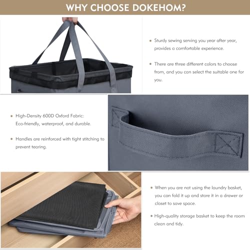 DOKEHOM 90L X-Large Laundry Basket with Removable Wash Bag on Wheels, Collapsible Rolling Laundry Hamper, Foldable Clothes Organizer, Folding Washing Bin (Grey) - color: Grey, size: X-Large Pro 29"