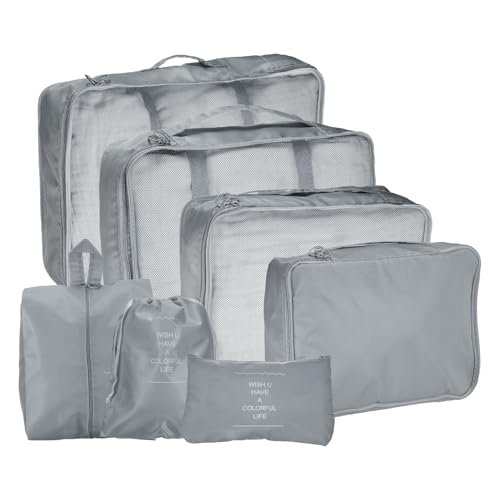 uxcell 7Set Travel Packing Cube, Travel Bags Organizer Luggage Organizer Bags Lightweight Compression Cube Travel Essentials with Shoe Bag for Outdoor Carry on Suitcases, Gray - color: Gray