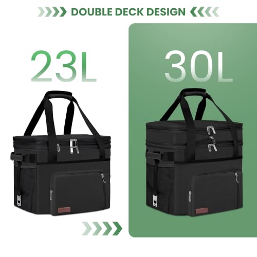 MIYCOO Cooler Bag with Wheels, Double Deck, 60 Can Leakproof Insulated Soft Cooler, Extra Large Expandable Ice Chest for Beach, Picnic, Camping - color: 1 - Black, size: 30L with wheels