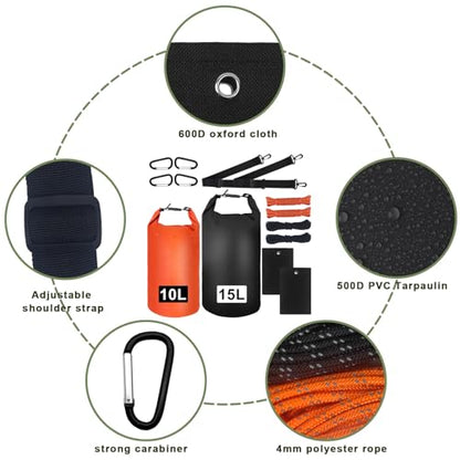 Foxtell Bear Food Bag Hanging System, 2 Sets Camping Bear Bag Kit Waterproof Protection Bags with Pulley System Include 10L & 15L Waterproof Bears Proof Storage Bag, Rock Bags, Carabiners, Ropes