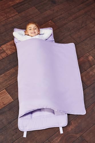 EVERYDAY KIDS Nap Mat with Removable Pillow - Lavender - Carry Handle with Straps Closure, Rollup Design, Soft Microfiber for Preschool, Daycare, Travel Sleeping Bag - Ages 3-6 Years - color: Purple